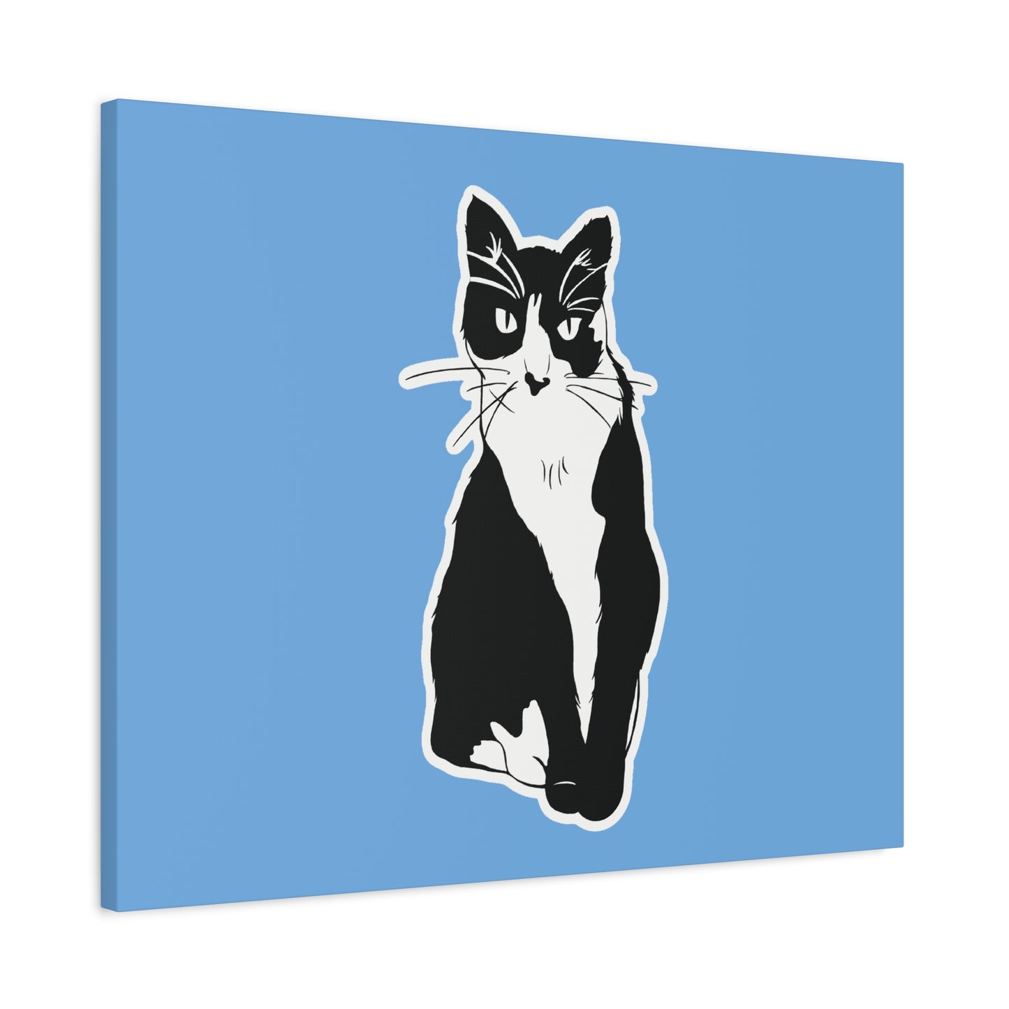 Cat Canvas on Light Blue (Sticker Style Cat) - Cat Drawing Art