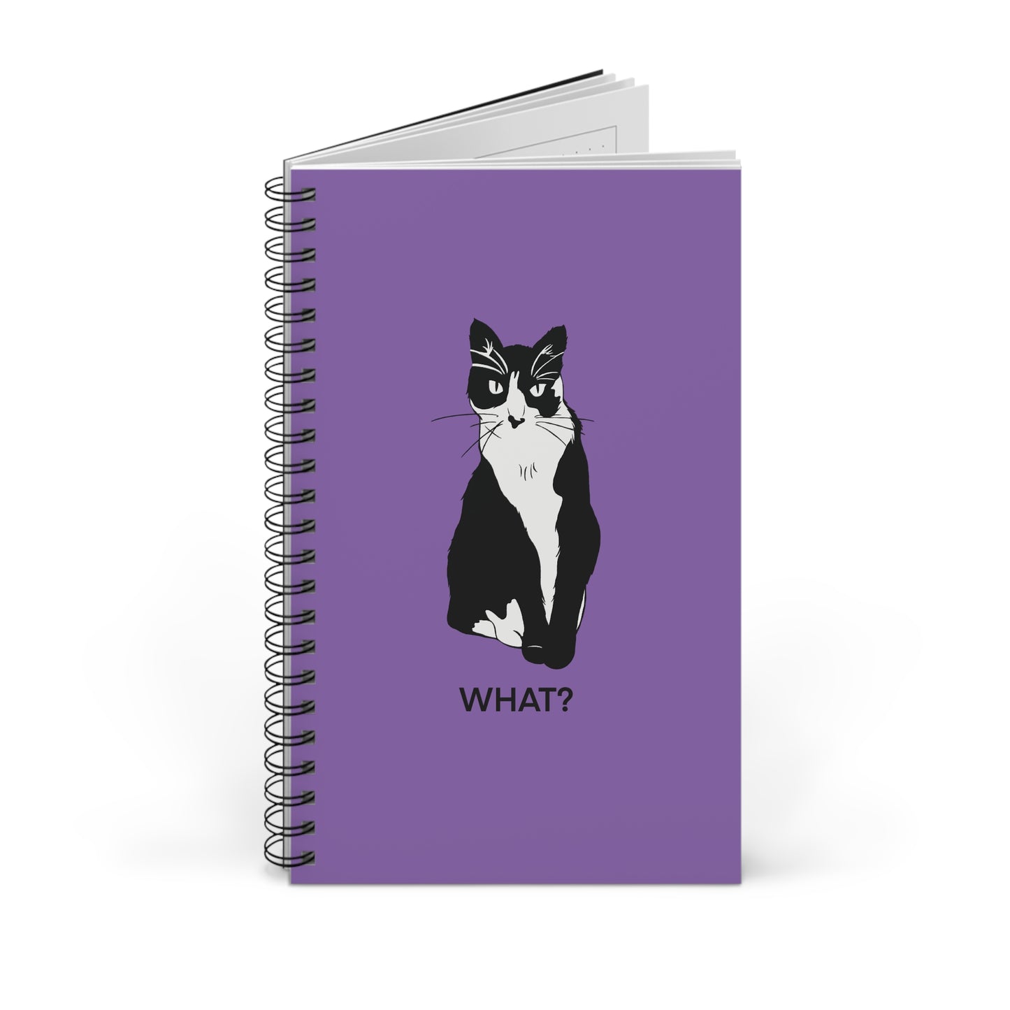 Cattitude Notebook in Light Purple (B&W Style Cat) - Cat Spiral Notebook
