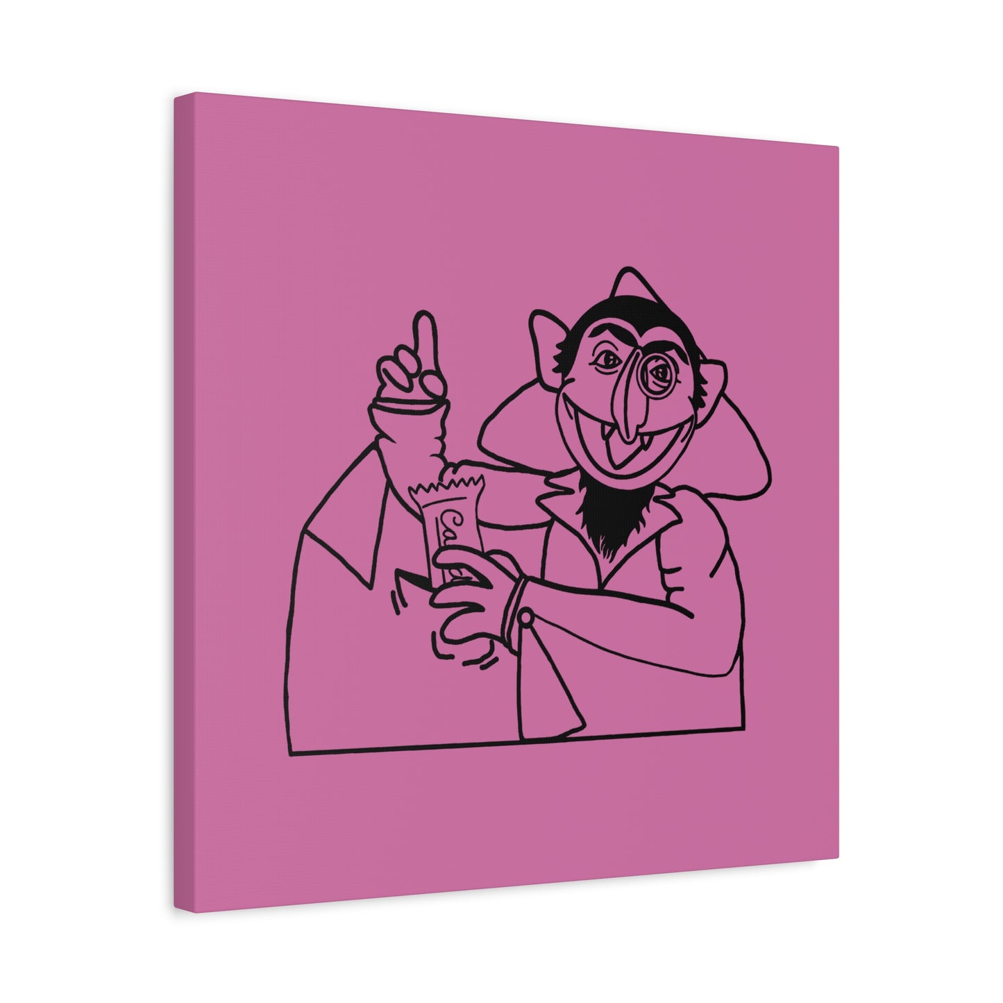 The Count Stealing Candy Outline Canvas Print Light Pink - Sesame Street The Count Parody Art