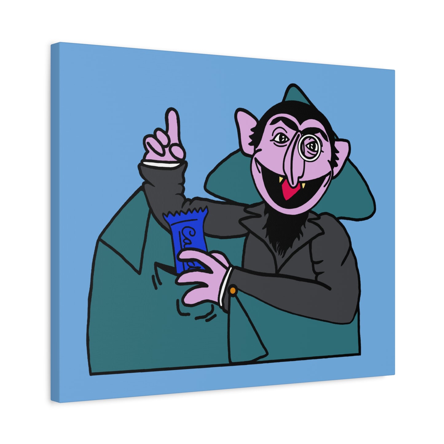 The Count Stealing Candy Canvas Print Light Blue - Sesame Street The Count Parody Art