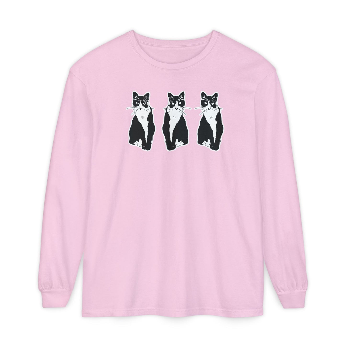 Cat x3 Long Sleeve Tee (Sticker Style Cat) - Cat Drawing Shirt