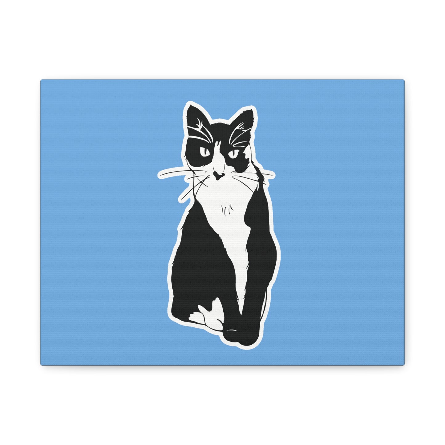 Cat Canvas on Light Blue (Sticker Style Cat) - Cat Drawing Art