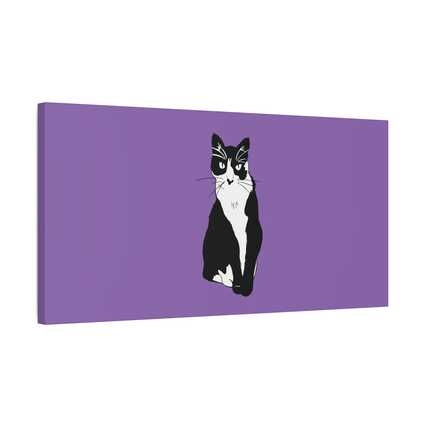 Cat Canvas on Light Purple (B&W Style Cat) - Cat Drawing Art