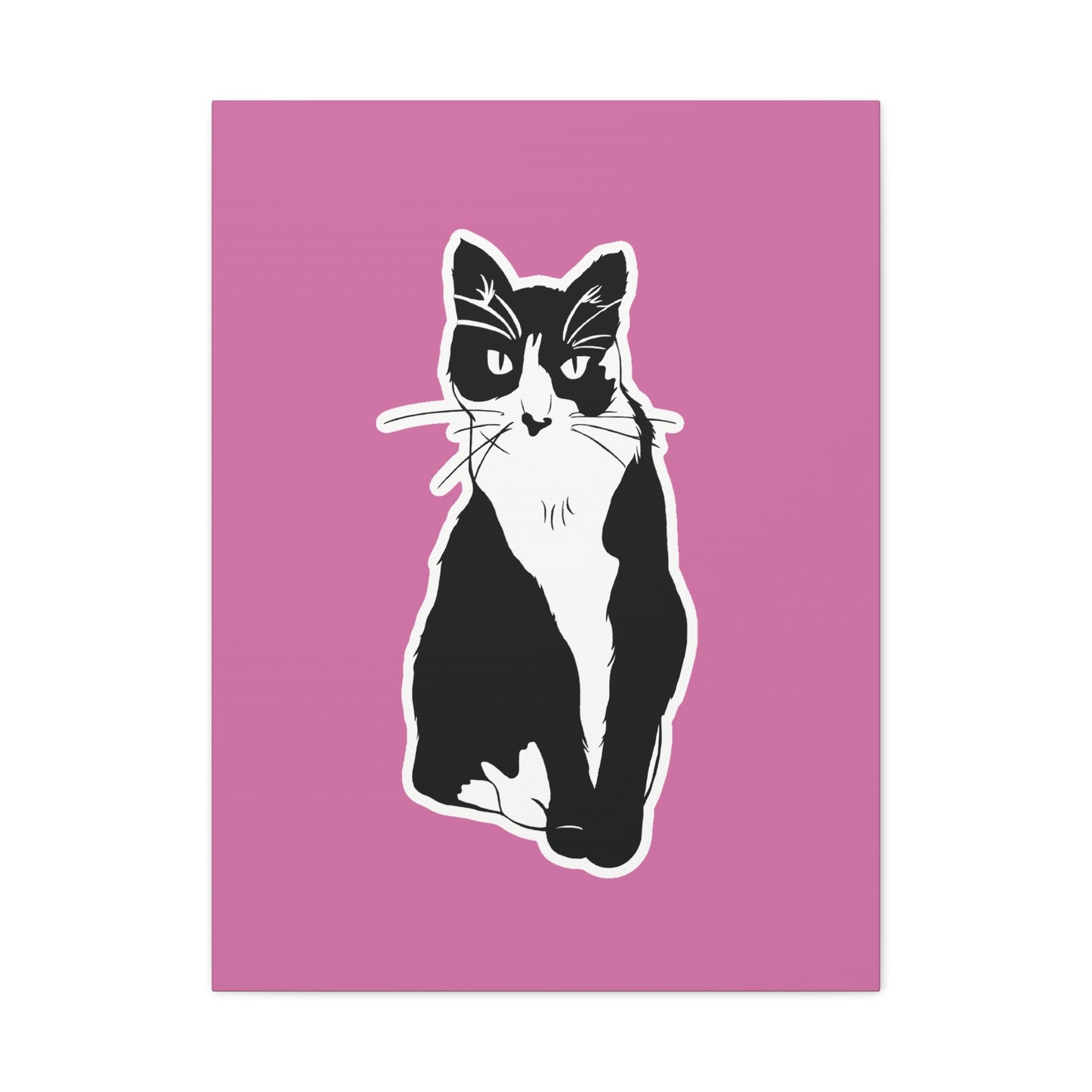 Cat Canvas on Light Pink (Sticker Style Cat) - Cat Drawing Art
