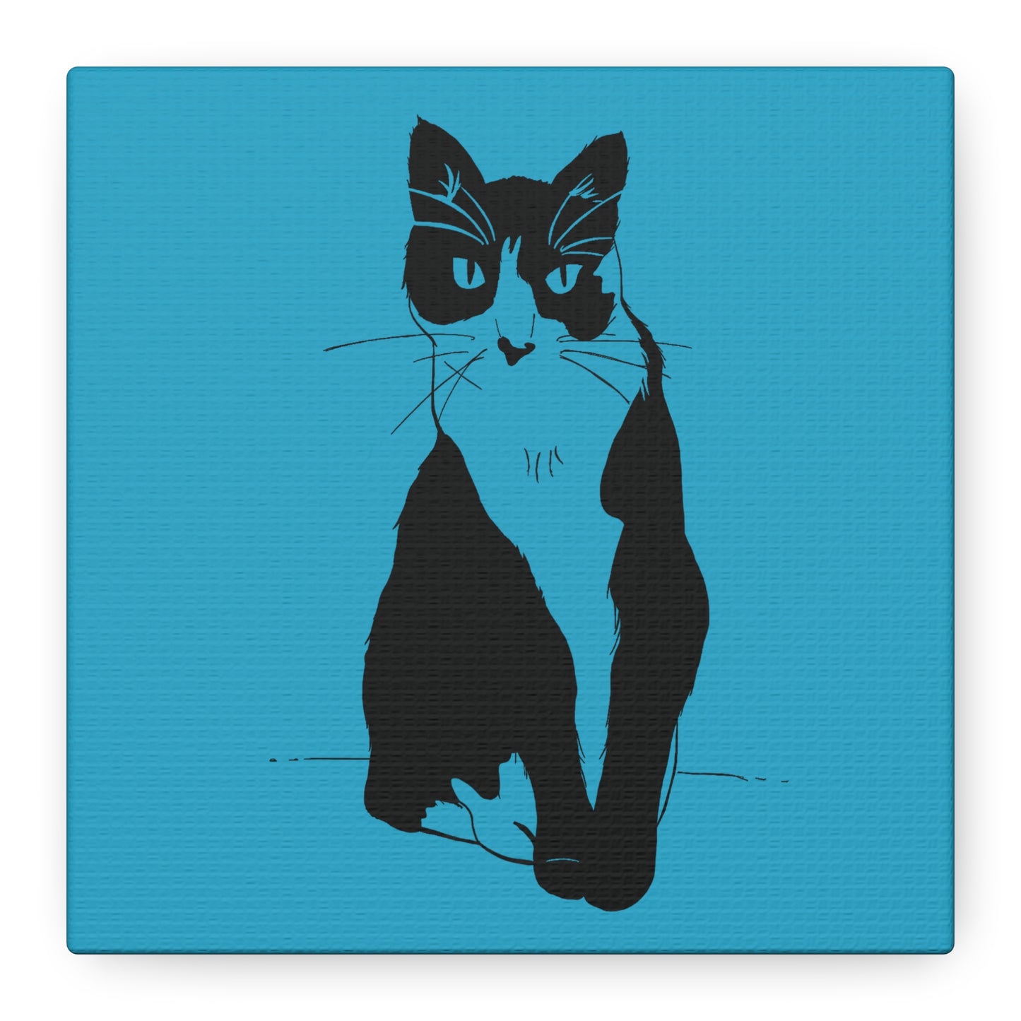 Cat Canvas Print on Turquoise (Transparent Style Cat) - Cat Drawing Art