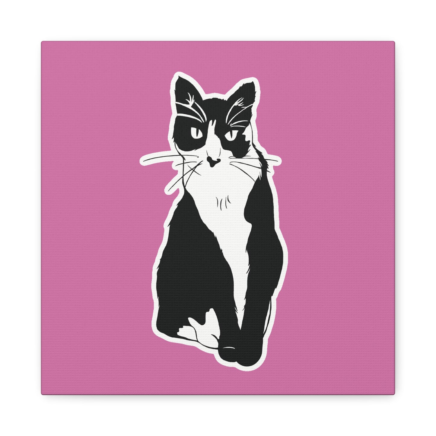 Cat Canvas on Light Pink (Sticker Style Cat) - Cat Drawing Art