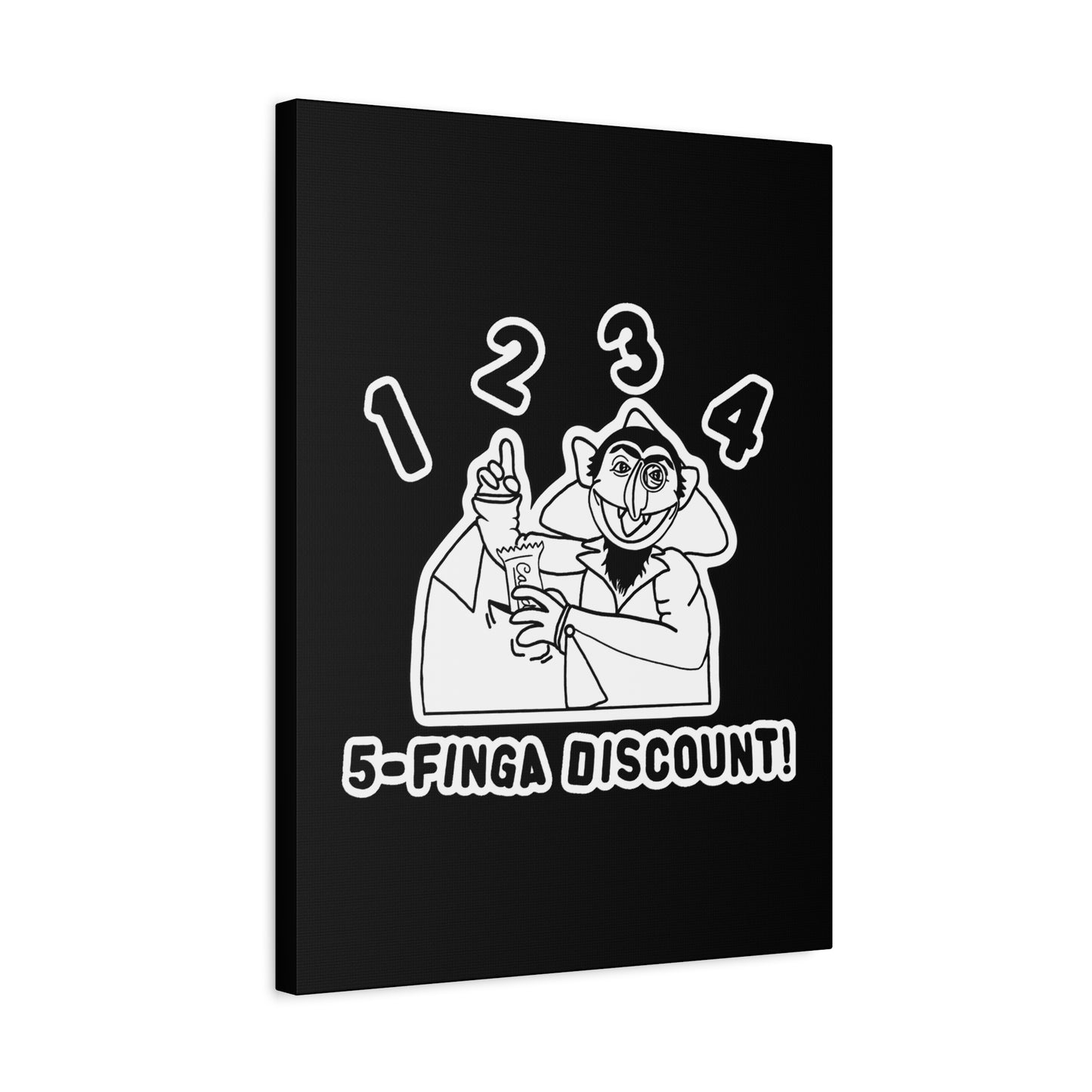 Five Finger Discount Outline Canvas Print Black - Sesame Street The Count Parody Art Print