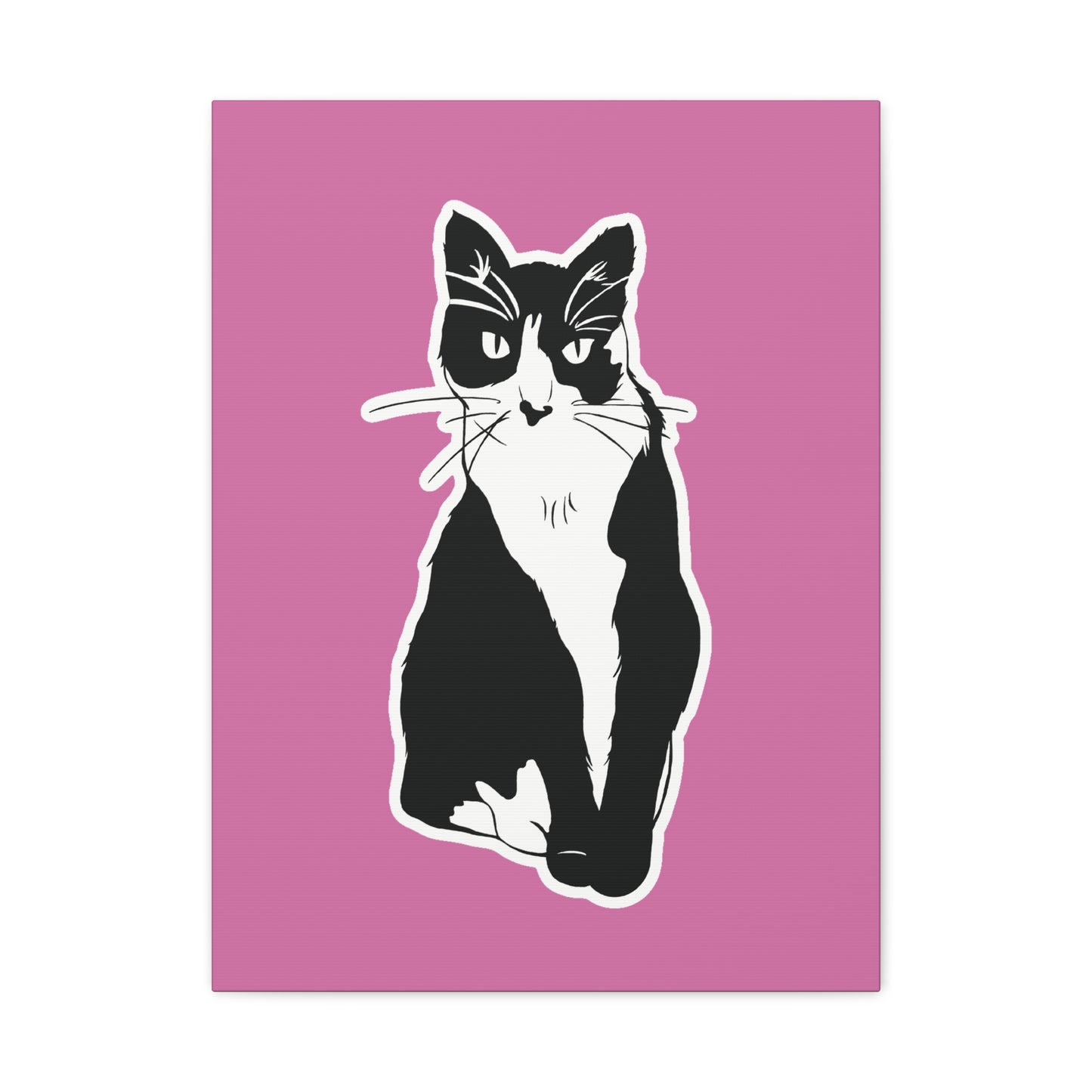 Cat Canvas on Light Pink (Sticker Style Cat) - Cat Drawing Art