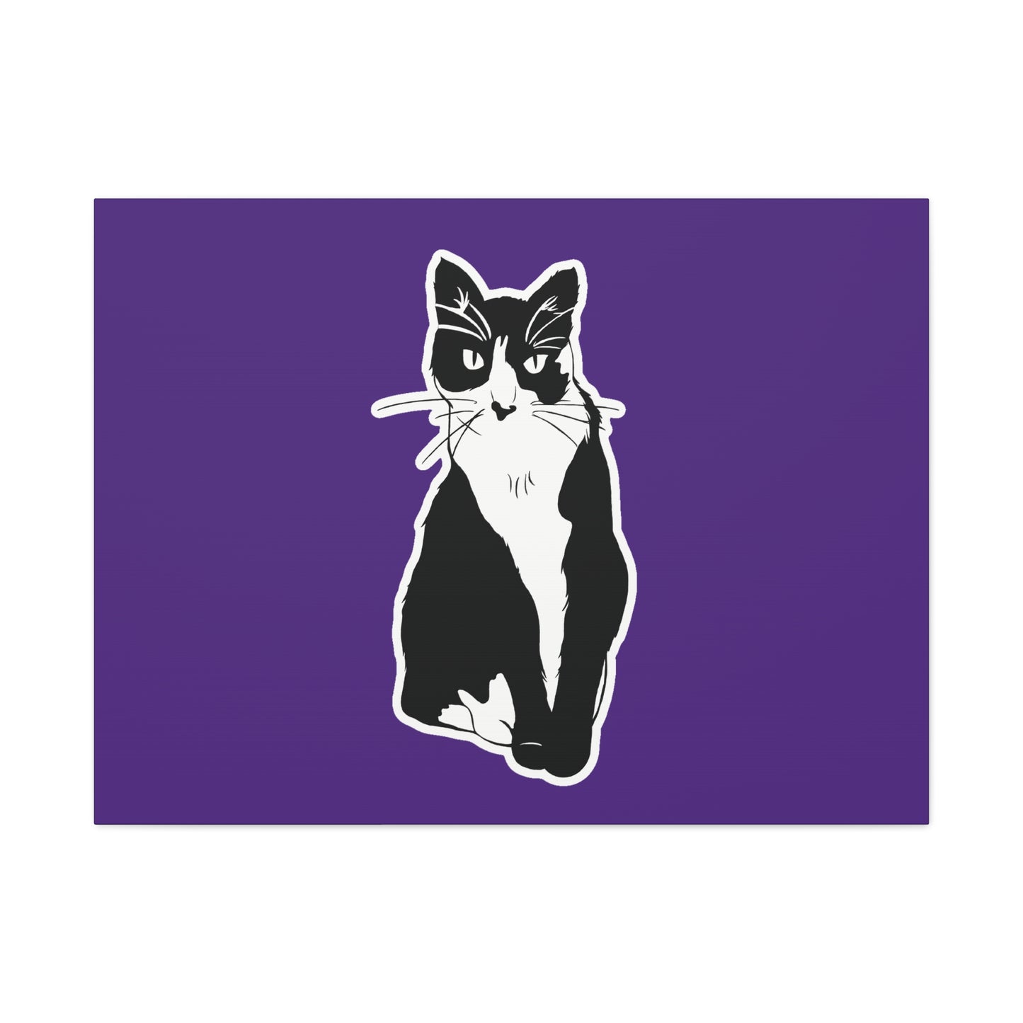 Cat Canvas Print on Purple (Sticker Style Cat) - Cat Drawing Art