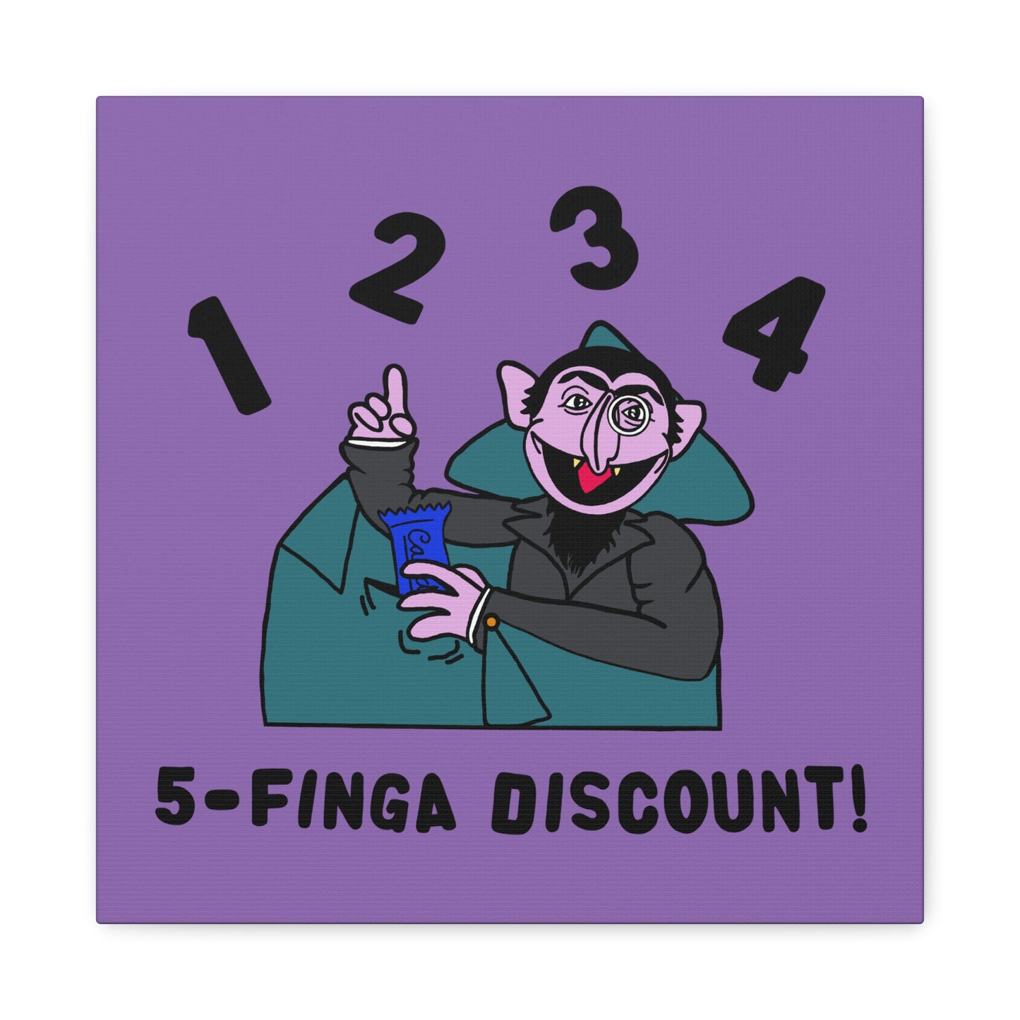 Five Finger Discount Canvas Print Light Purple - Sesame Street The Count Parody Art Print