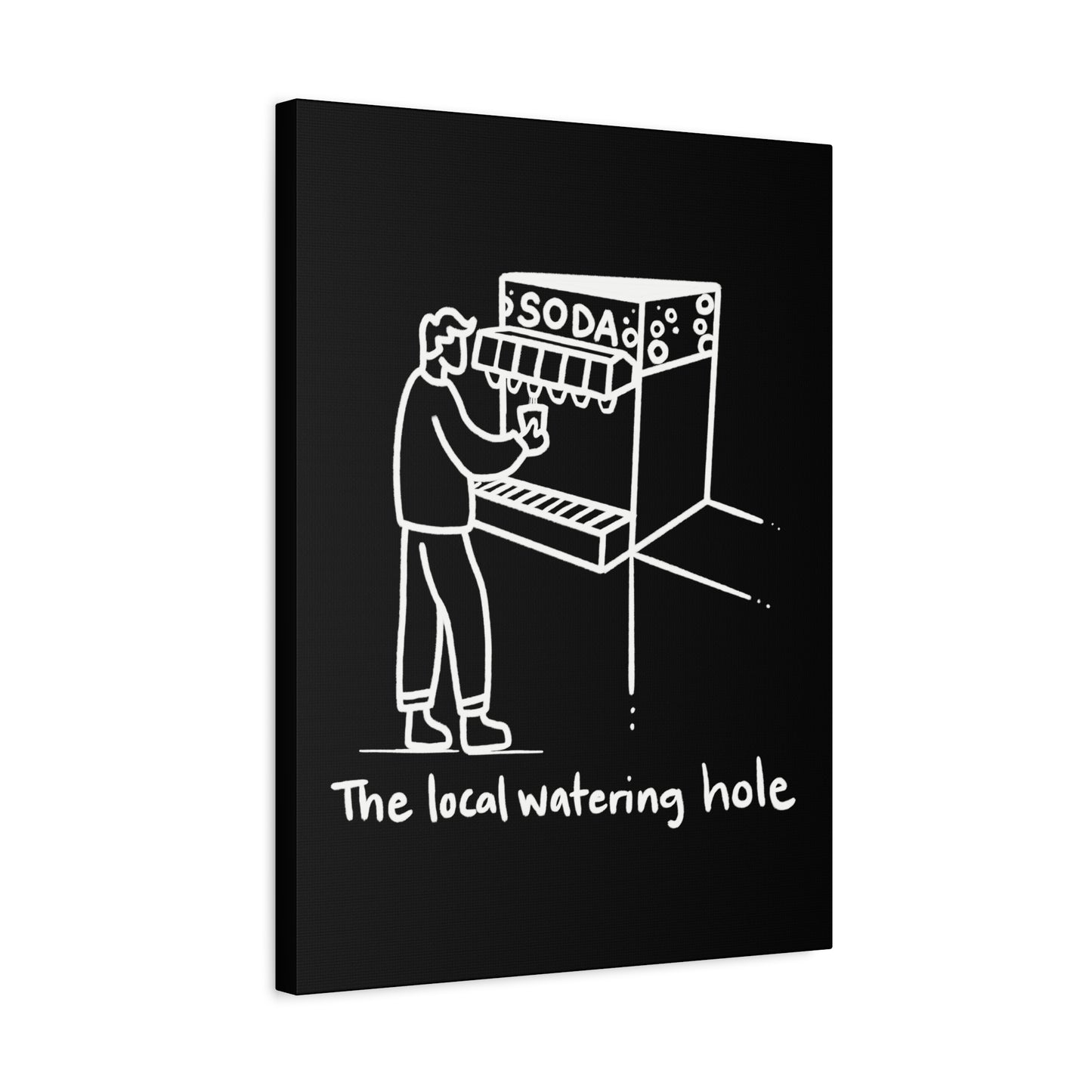 Local Watering Hole Canvas Print - White Ink on Black Background