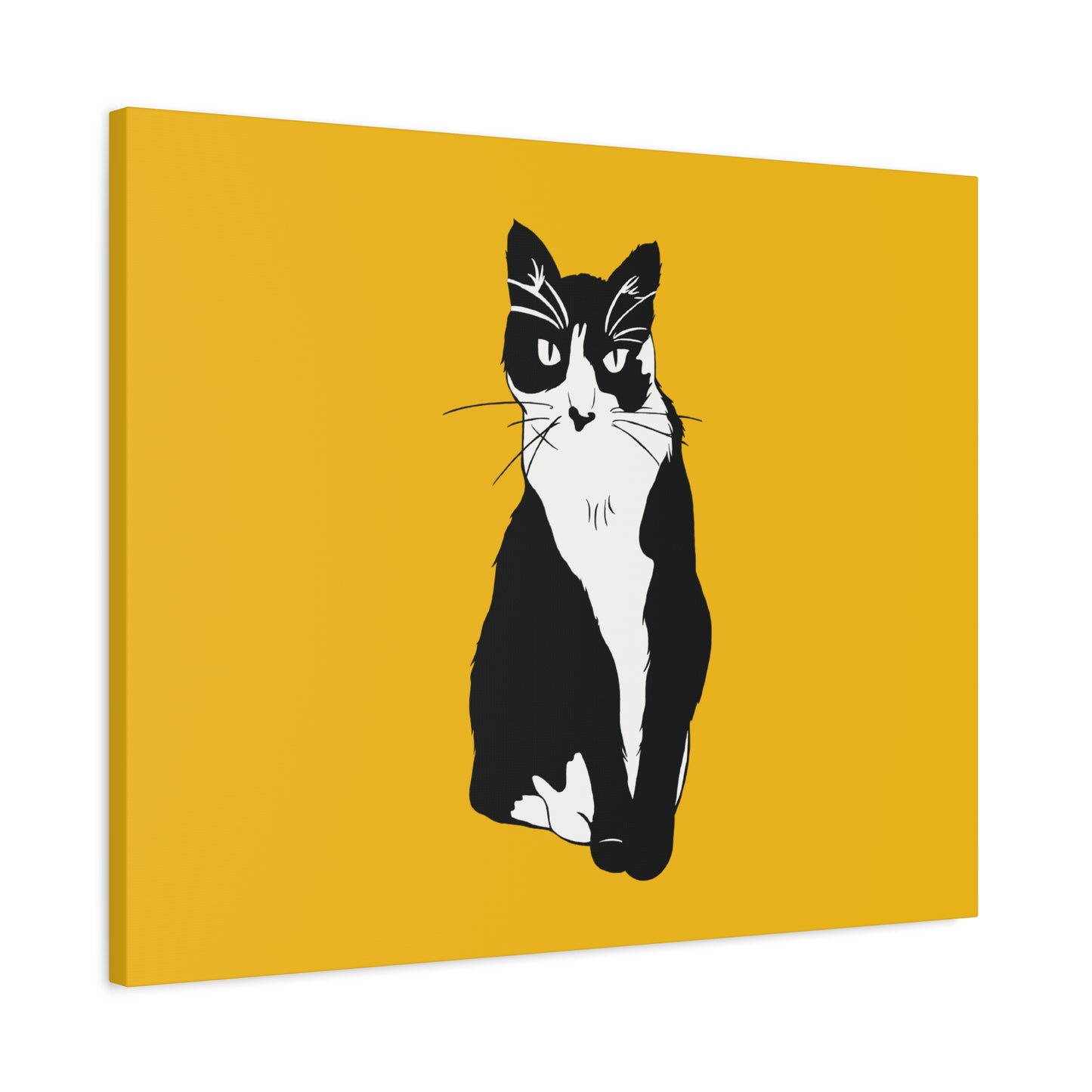 Cat Canvas on Yellow (B&W Style Cat) - Cat Drawing Art