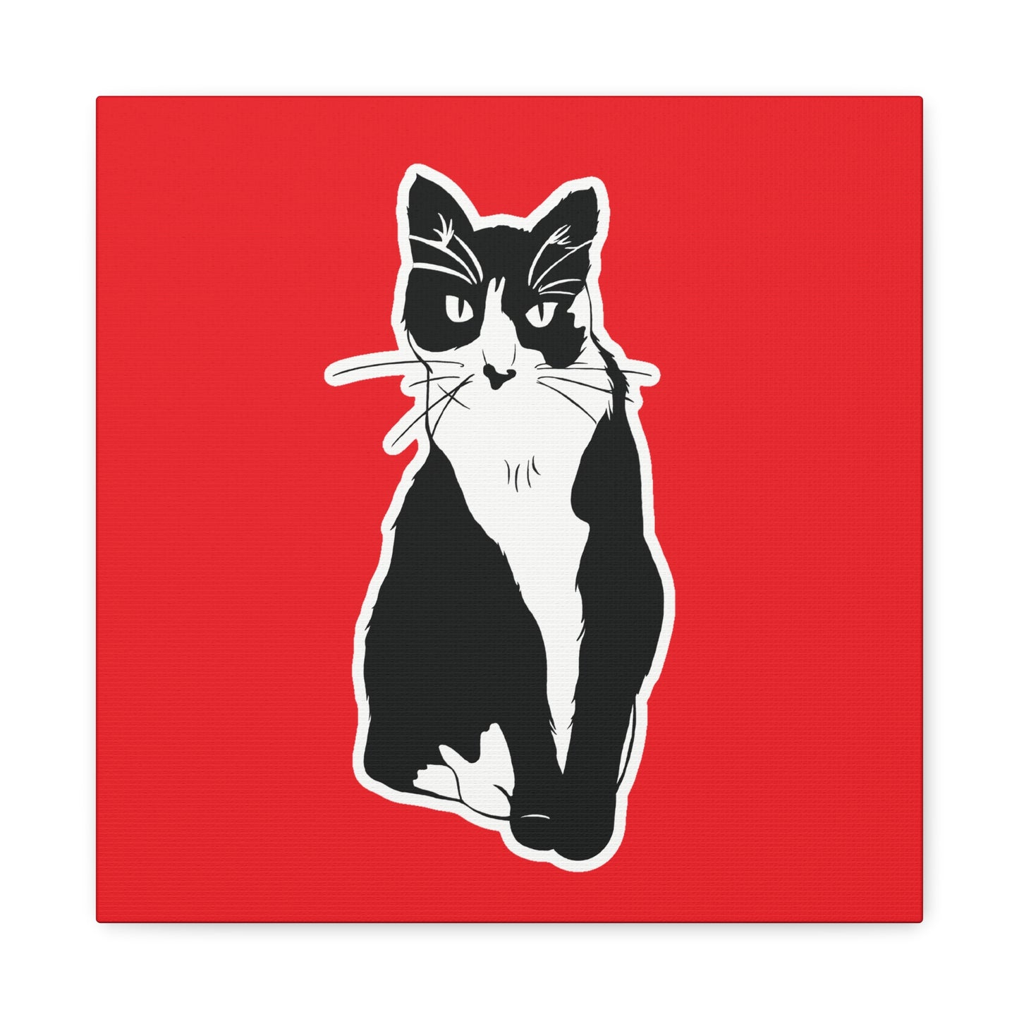 Cat Canvas Print on Red (Sticker Style Cat) - Cat Drawing Art
