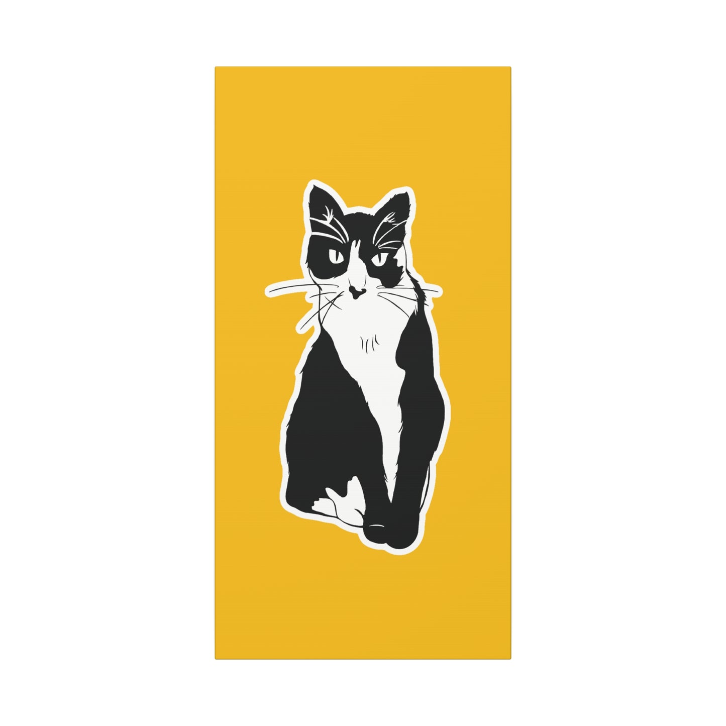 Cat Canvas Print on Yellow (Sticker Style Cat) - Cat Drawing Art