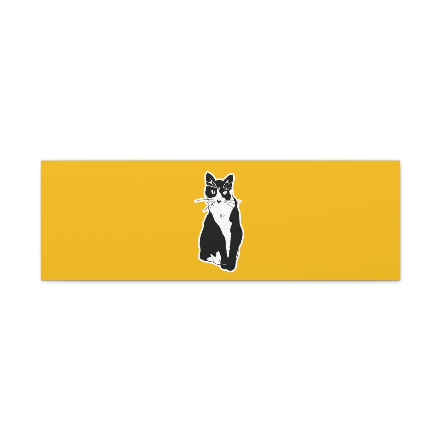 Cat Canvas Print on Yellow (Sticker Style Cat) - Cat Drawing Art