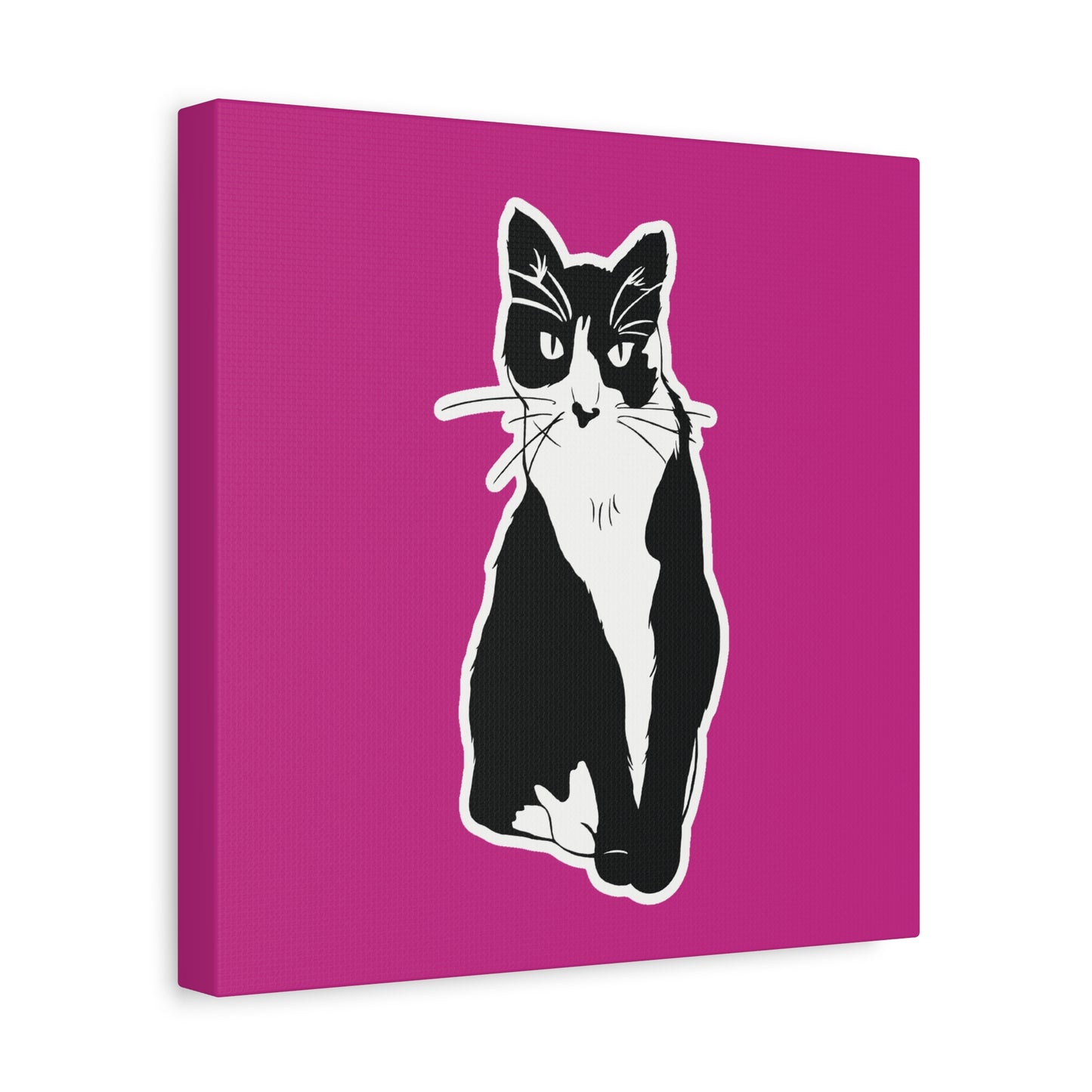 Cat Canvas on Pink (Sticker Style Cat) - Cat Drawing Art