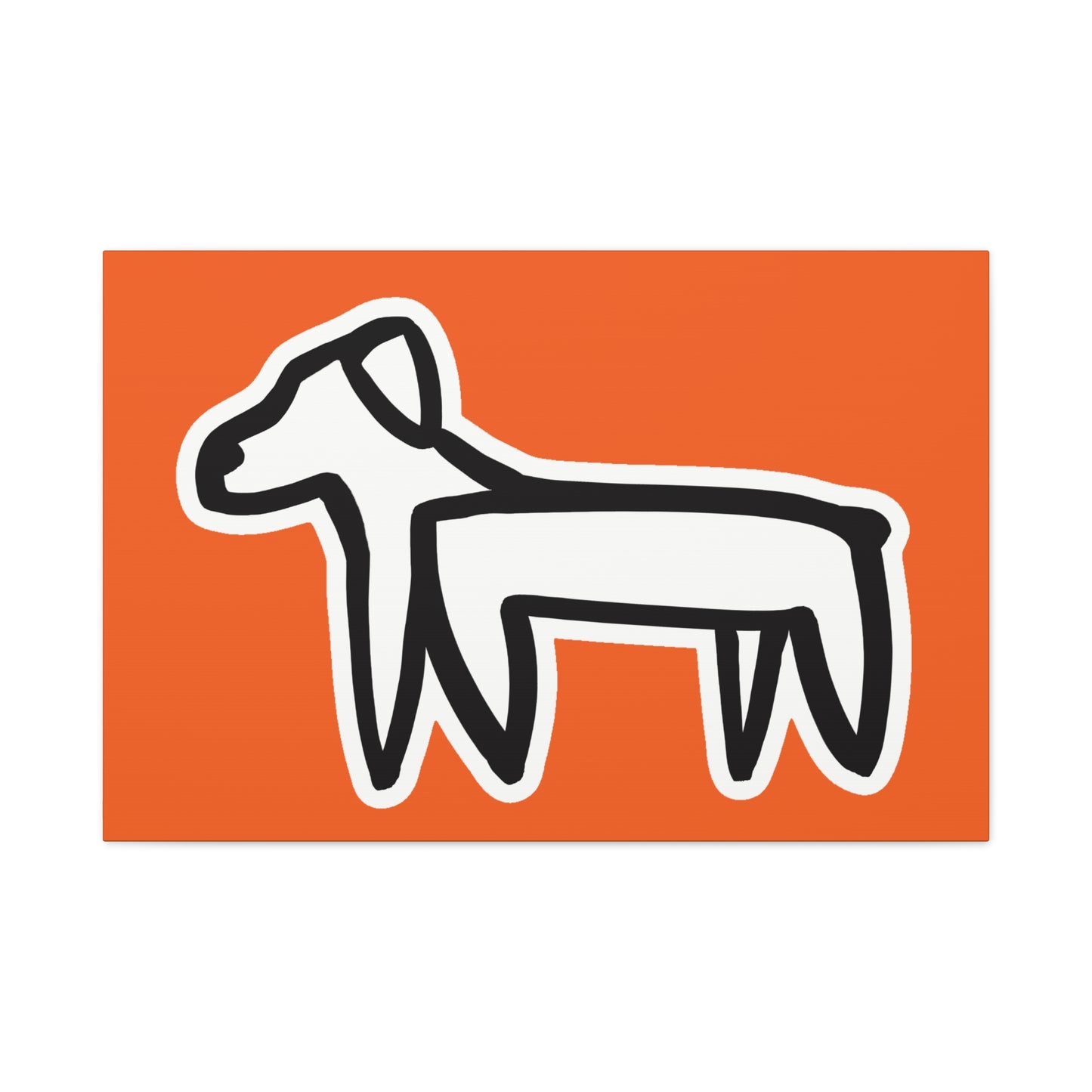 Dog Canvas Print on Orange (Sticker Style White Dog) - Dog Art Print