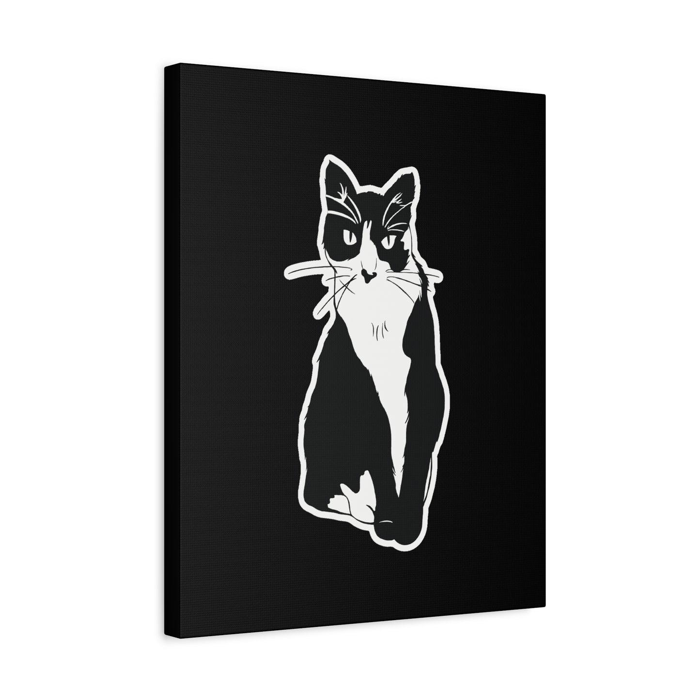 Cat Canvas Print on Black (Sticker Style Cat) - Cat Drawing Art