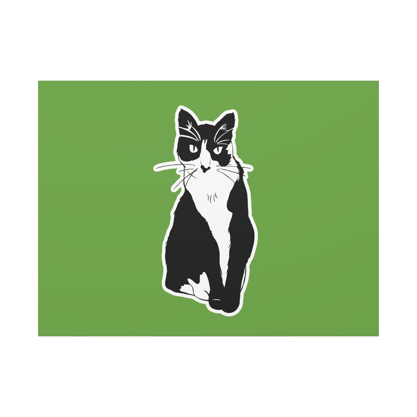Cat Canvas Print on Green (B&W Style Cat) - Cat Drawing Art