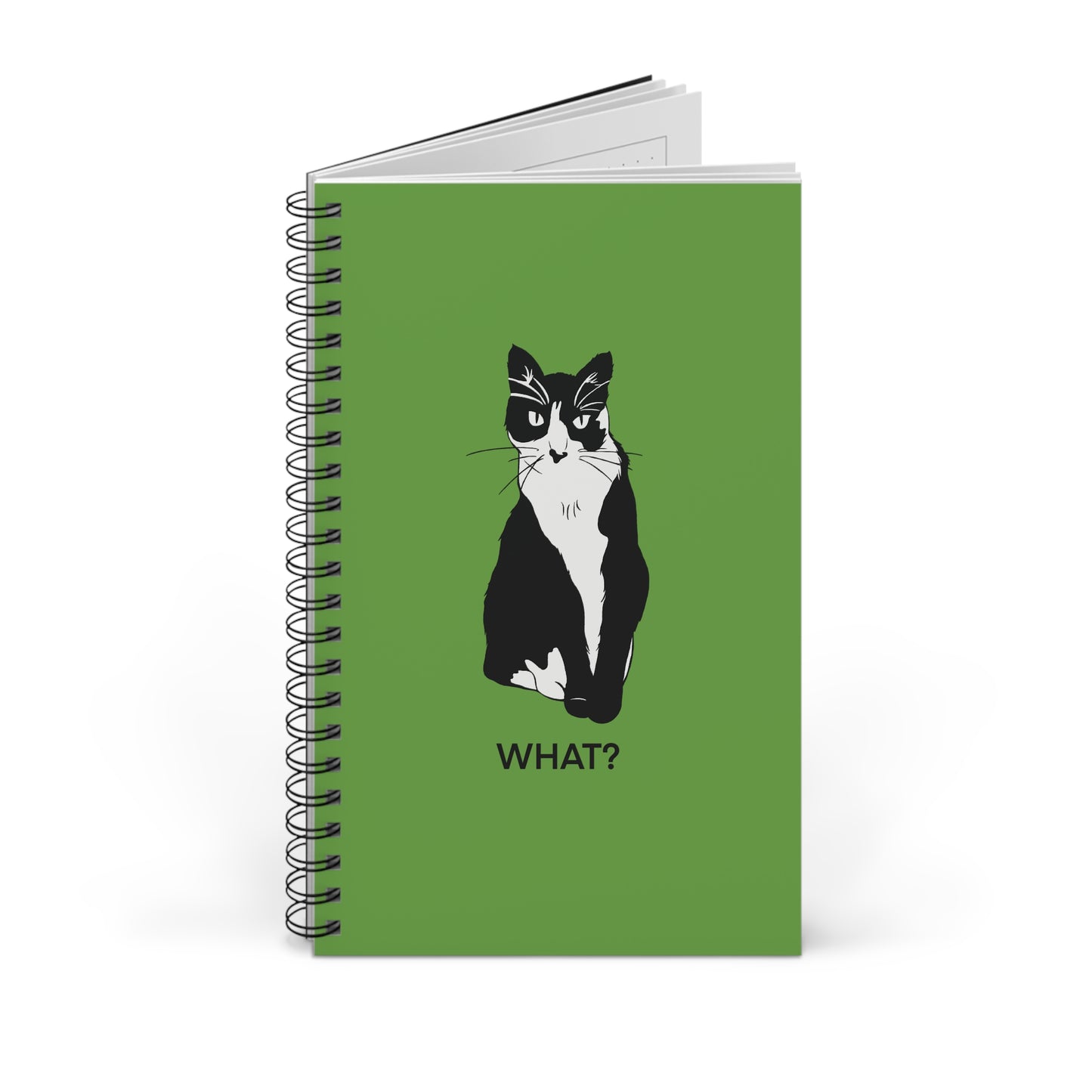 Cattitude Notebook in Light Green (B&W Style Cat) - Cat Spiral Notebook