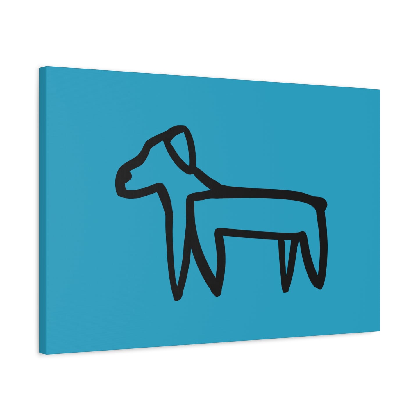 Dog Canvas Print on Turquoise (Transparent Style Black Dog) - Dog Drawing Canvas