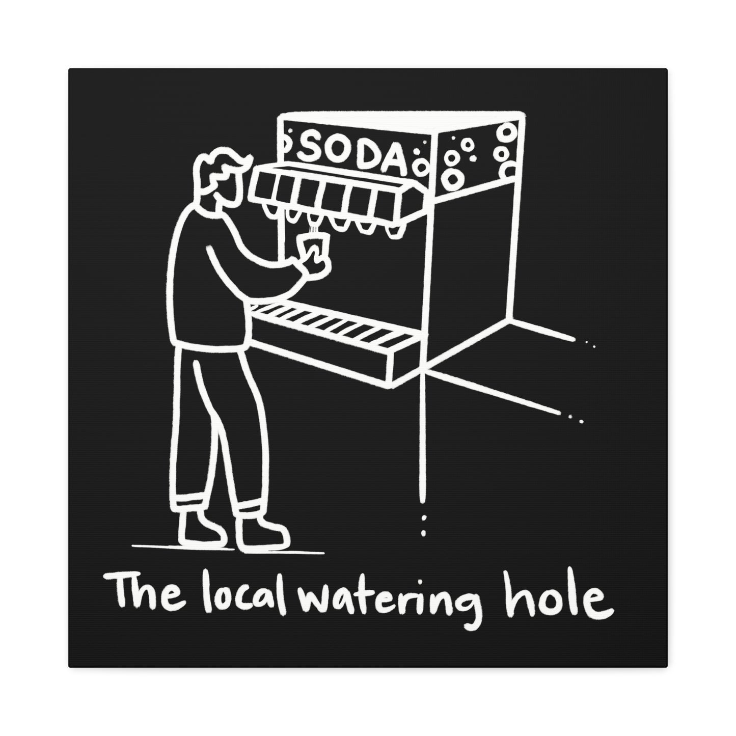 Local Watering Hole Canvas Print - White Ink on Black Background