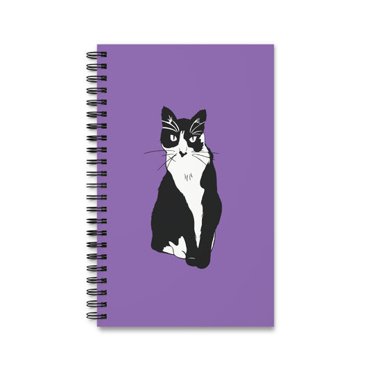 Cat Notebook in Light Purple (B&W Style Cat) - Cat Spiral Notebook