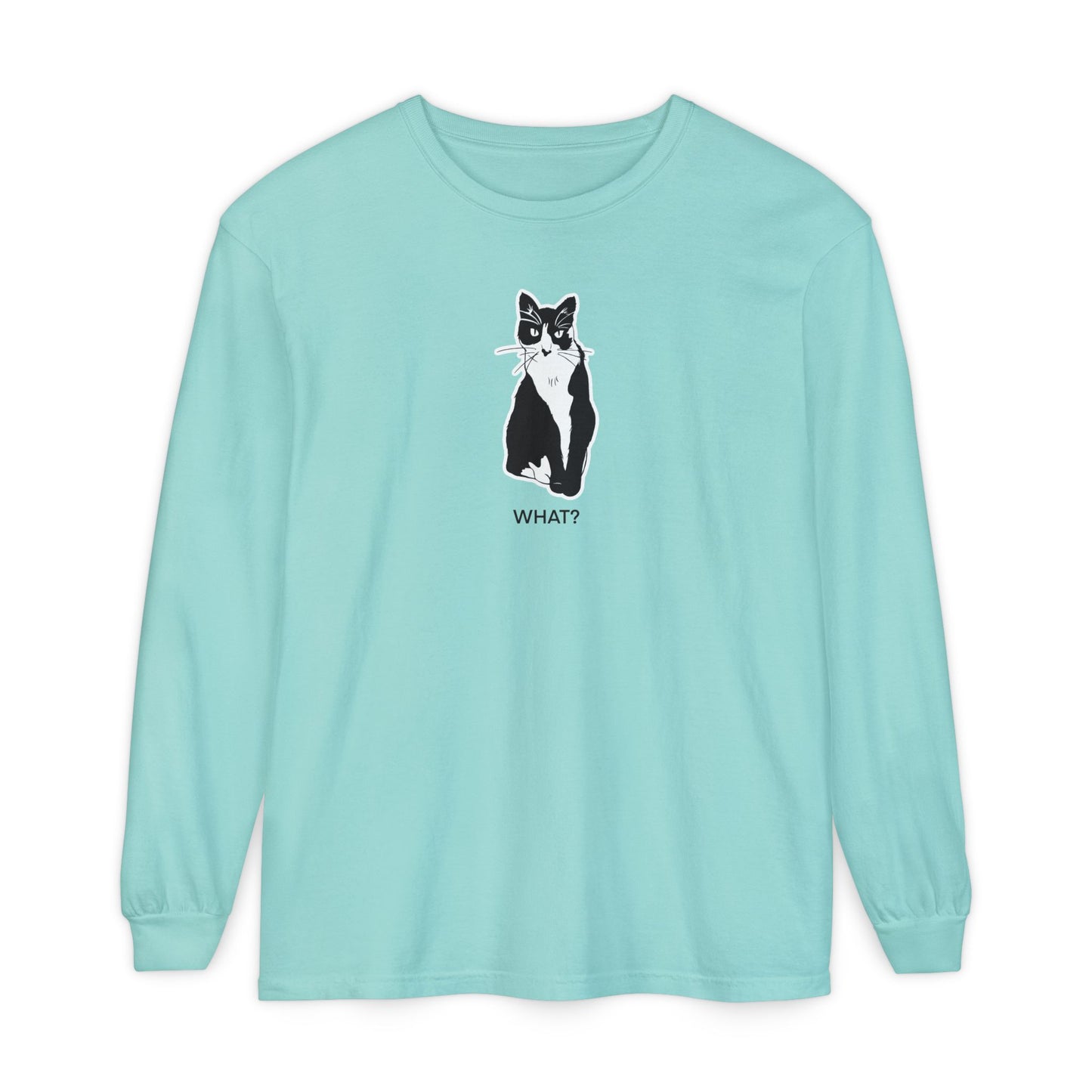 Cattitude Long Sleeve Tee (Sticker Style Cat) - Cat What Shirt