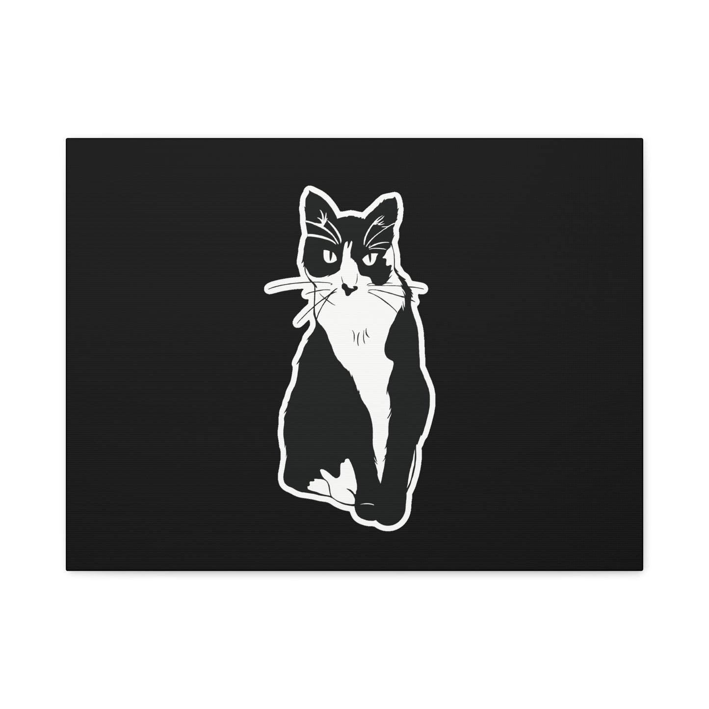 Cat Canvas Print on Black (Sticker Style Cat) - Cat Drawing Art
