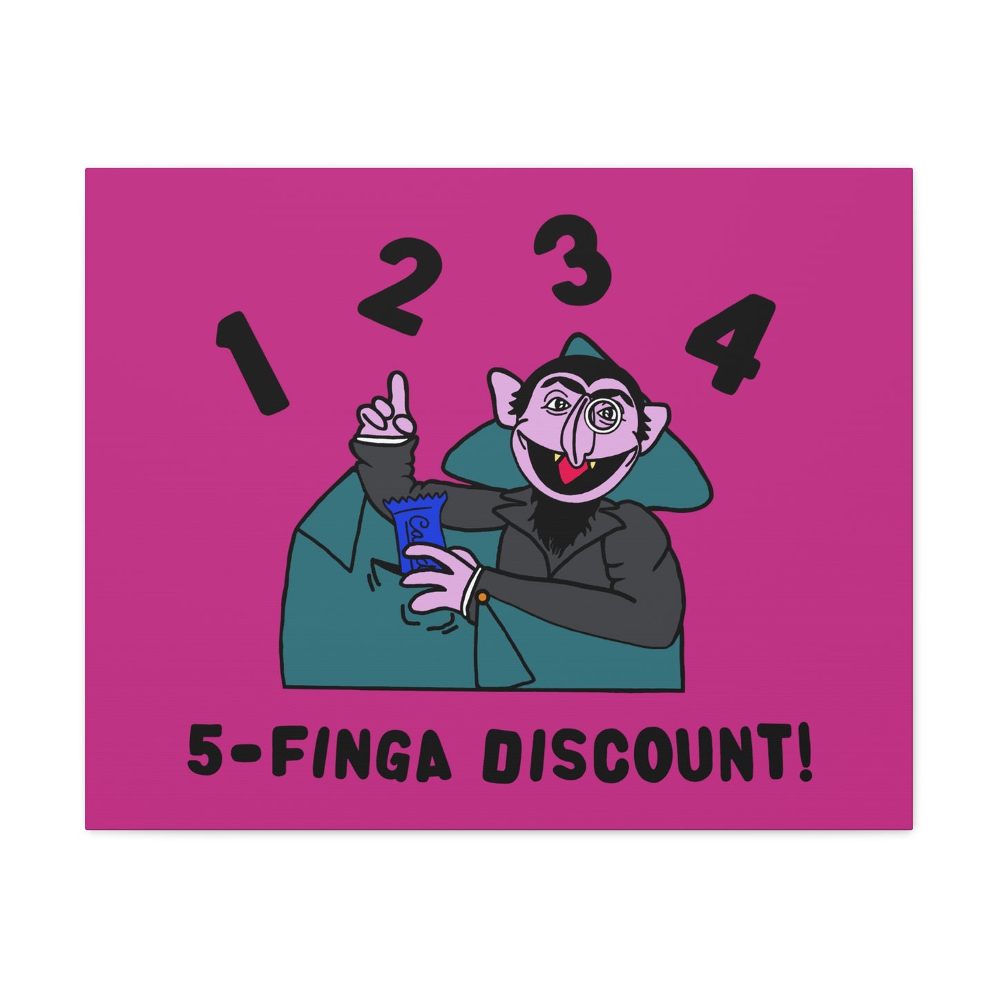 Five Finger Discount Canvas Print Pink - Sesame Street The Count Parody Art Print