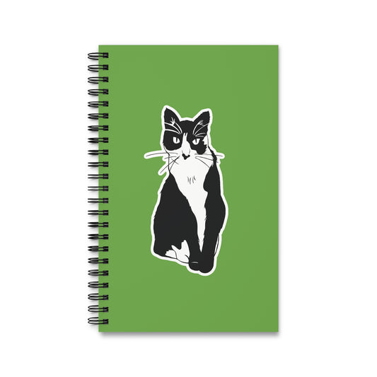 Cat Notebook in Green (Sticker Style Cat) - Cat Spiral Notebook