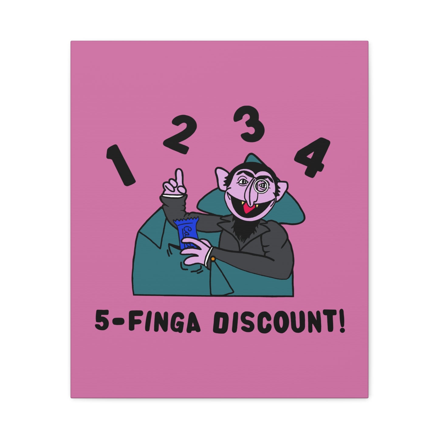 Five Finger Discount Canvas Print Light Pink - Sesame Street The Count Parody Art Print