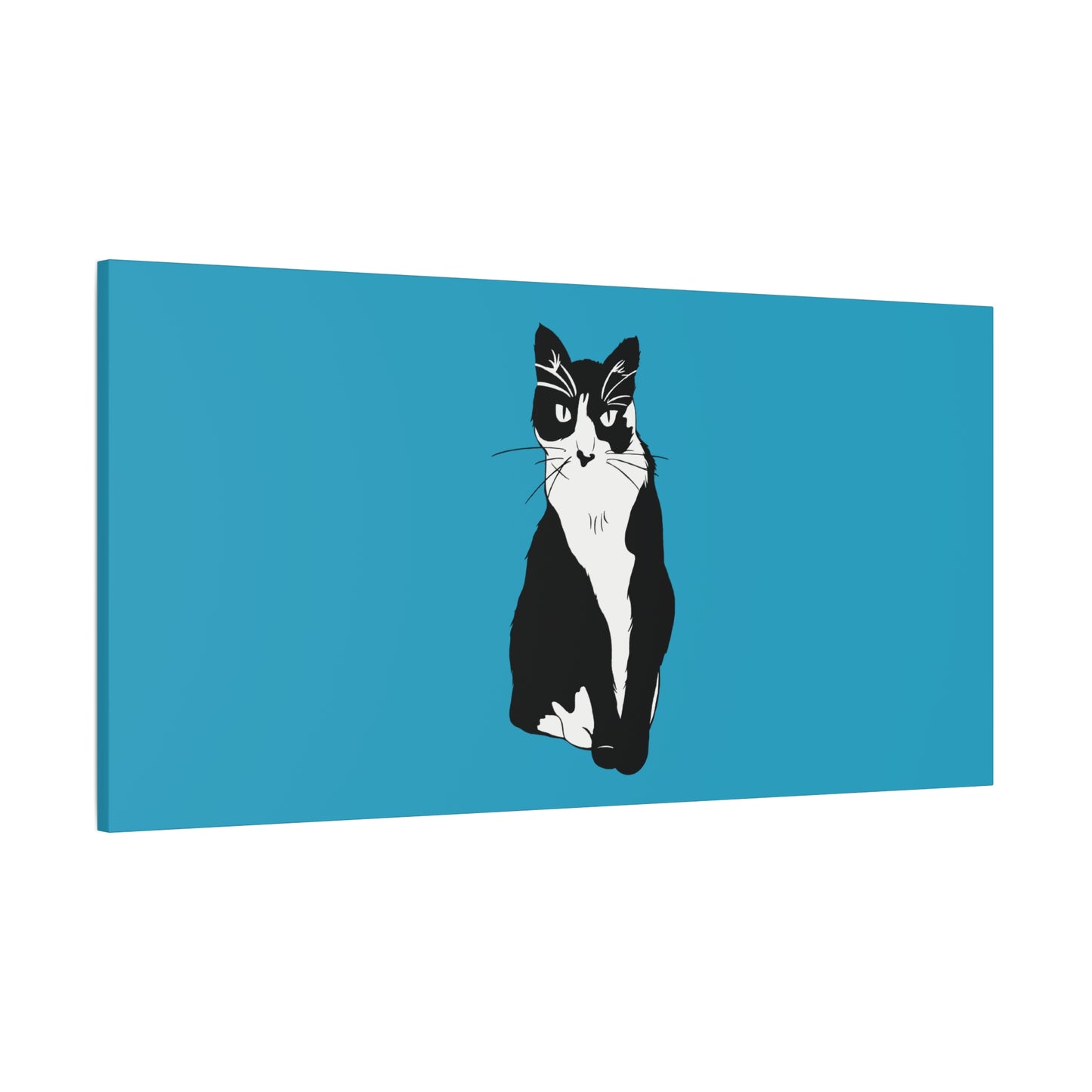 Cat Canvas on Turquoise (B&W Style Cat) - Cat Drawing Art