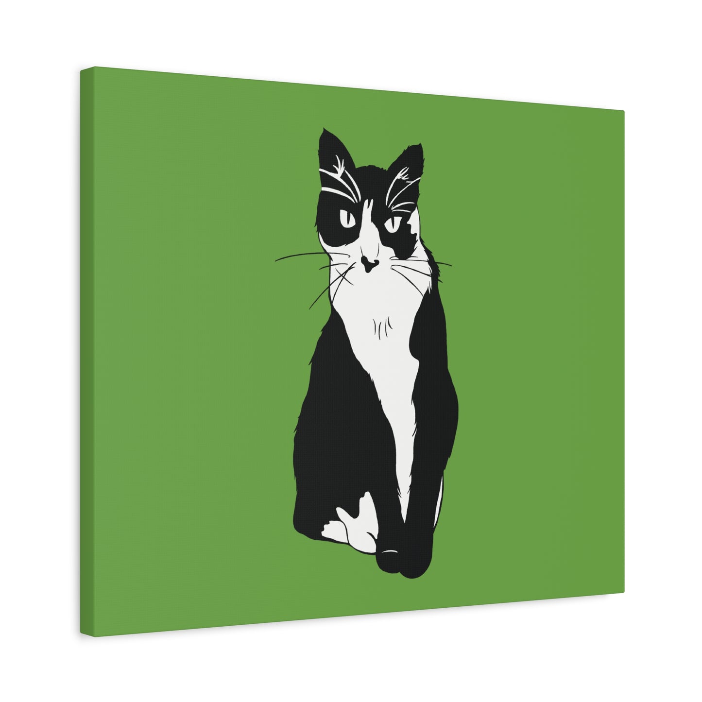 Cat Canvas on Green (B&W Style Cat) - Cat Drawing Art