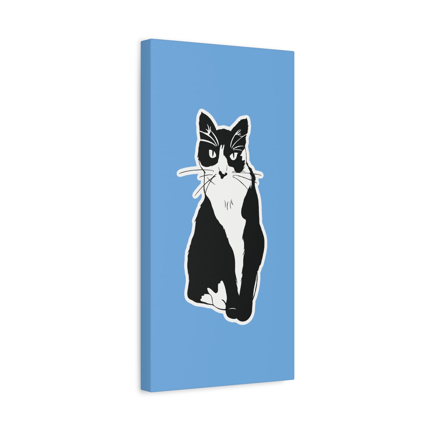 Cat Canvas on Light Blue (Sticker Style Cat) - Cat Drawing Art