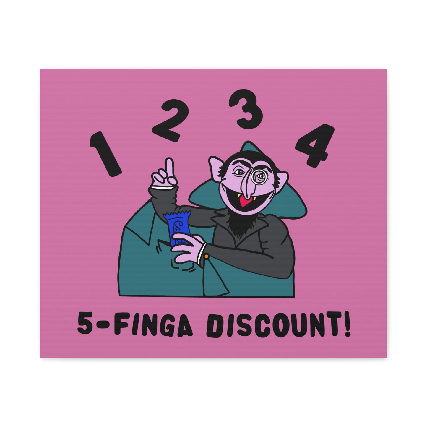 Five Finger Discount Canvas Print Light Pink - Sesame Street The Count Parody Art Print