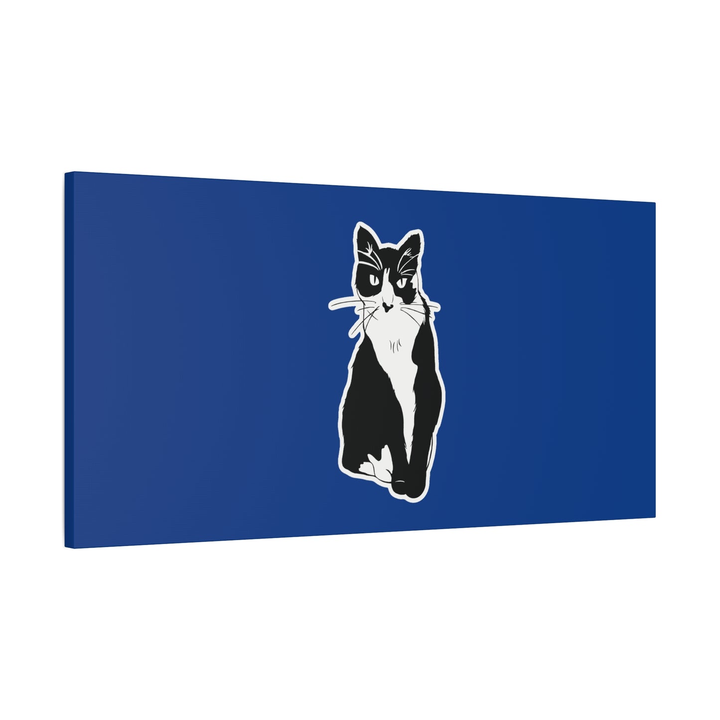 Cat Canvas Print on Dark Blue (Sticker Style Cat) - Cat Drawing Art