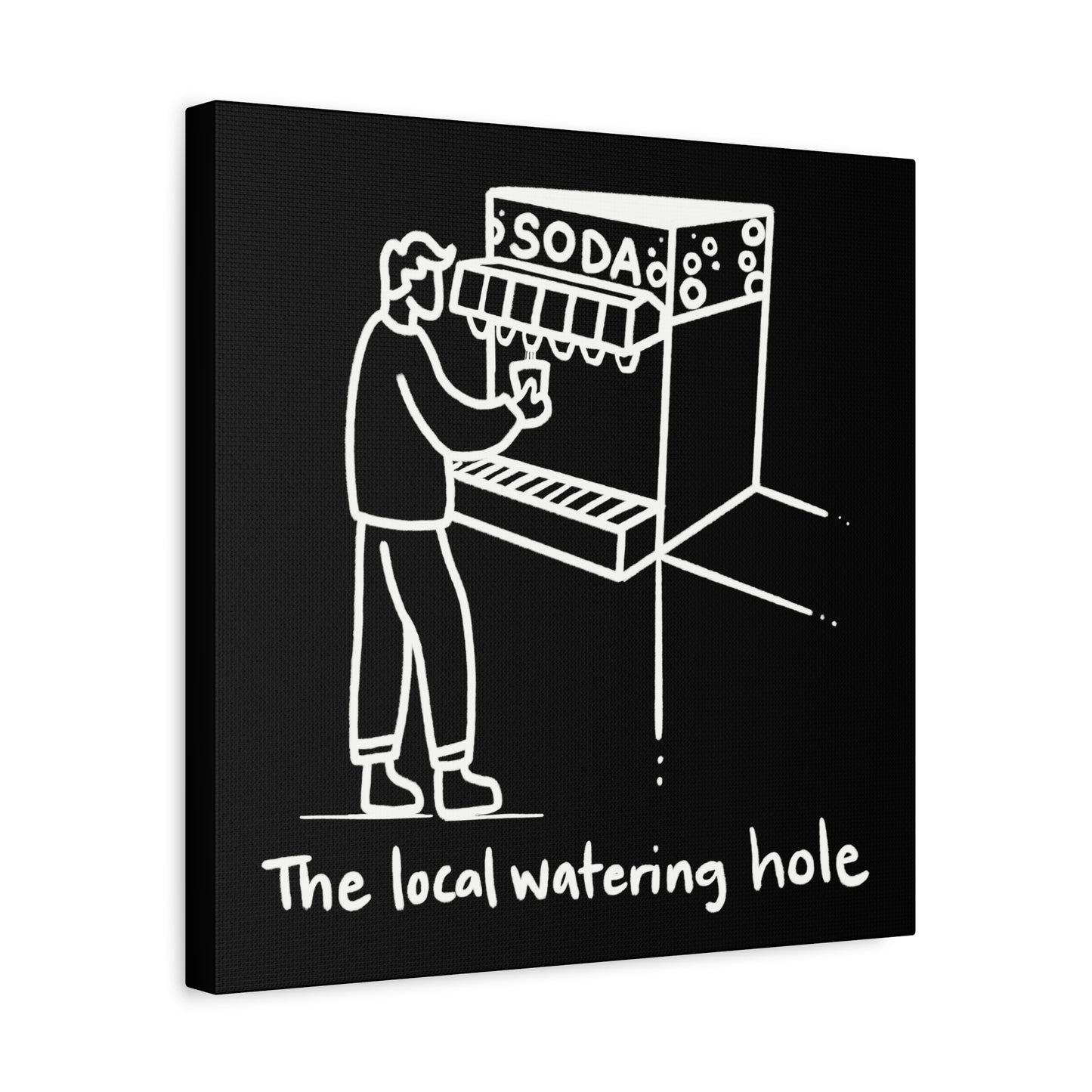 Local Watering Hole Canvas Print - White Ink on Black Background