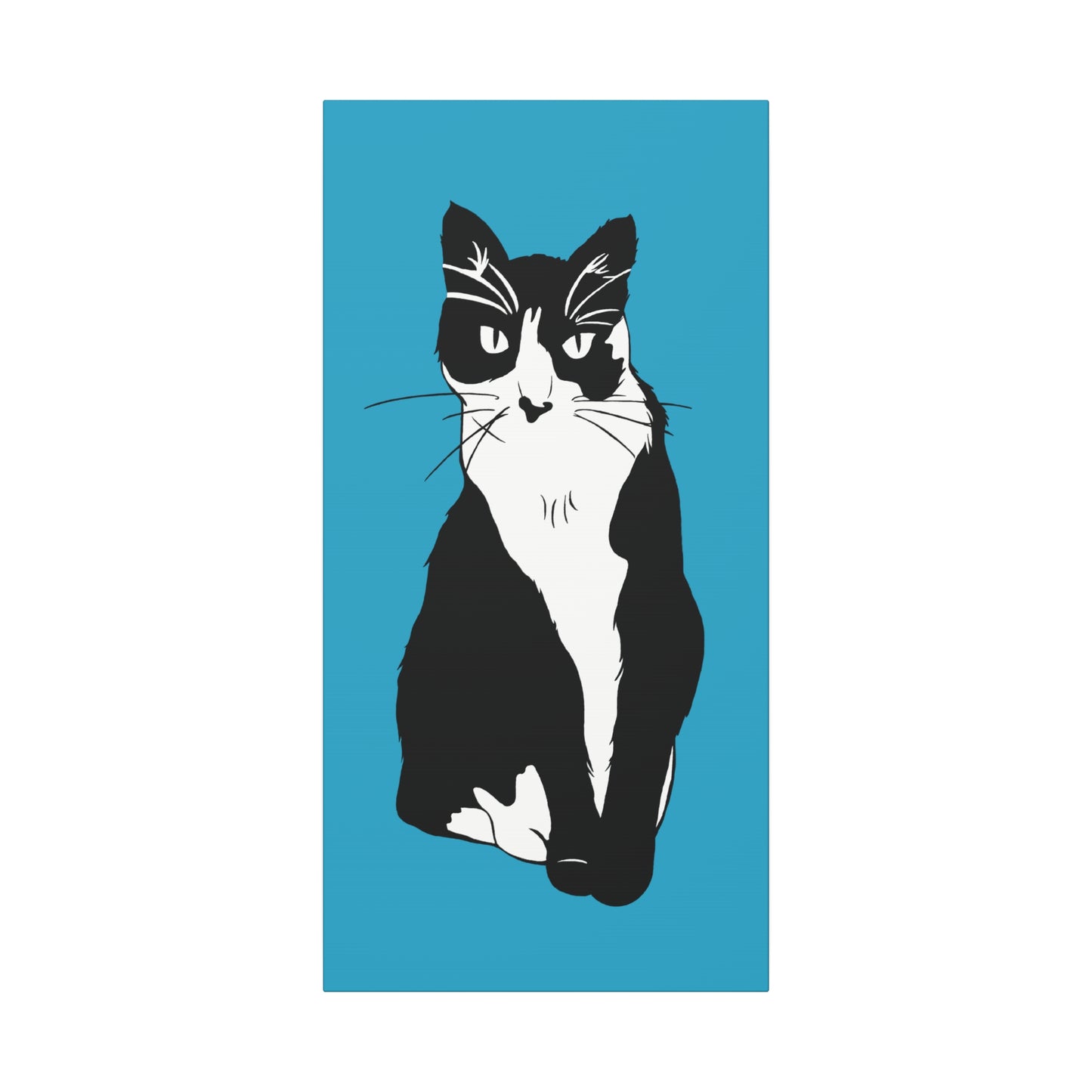 Cat Canvas on Turquoise (B&W Style Cat) - Cat Drawing Art