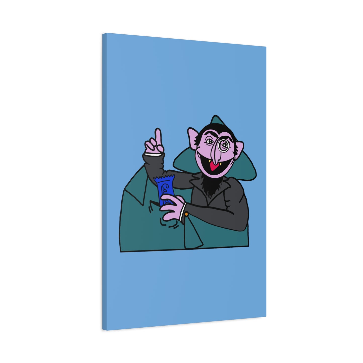 The Count Stealing Candy Canvas Print Light Blue - Sesame Street The Count Parody Art