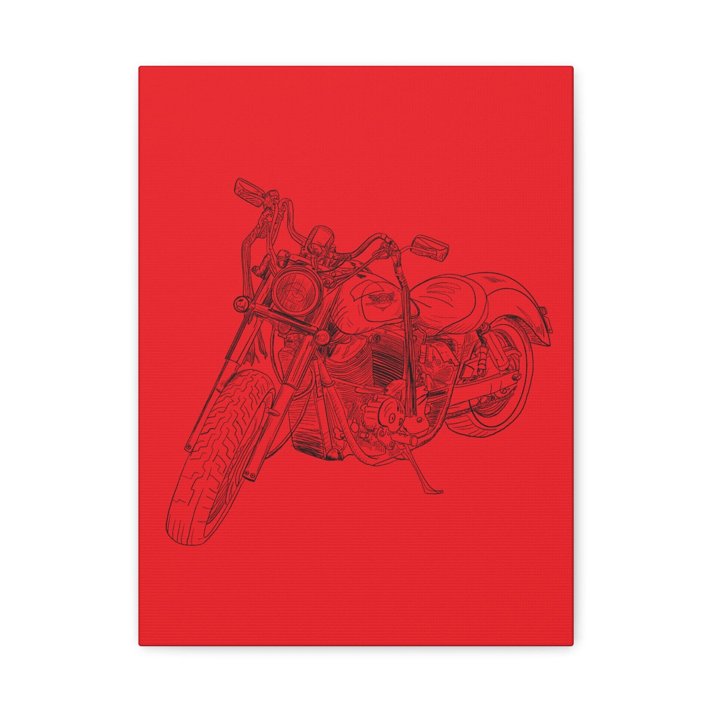 Ride Me Harley Motorcycle Sketch Canvas Print - Black Ink on Red Background