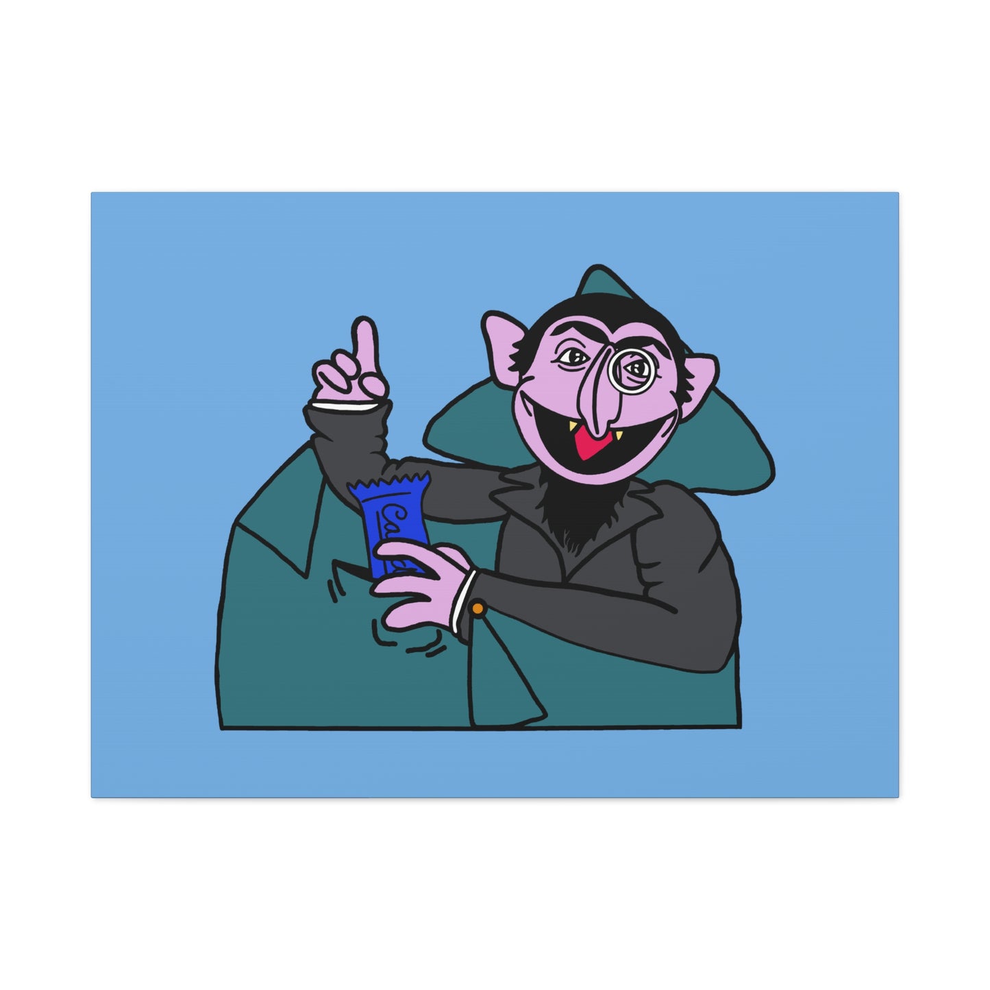 The Count Stealing Candy Canvas Print Light Blue - Sesame Street The Count Parody Art