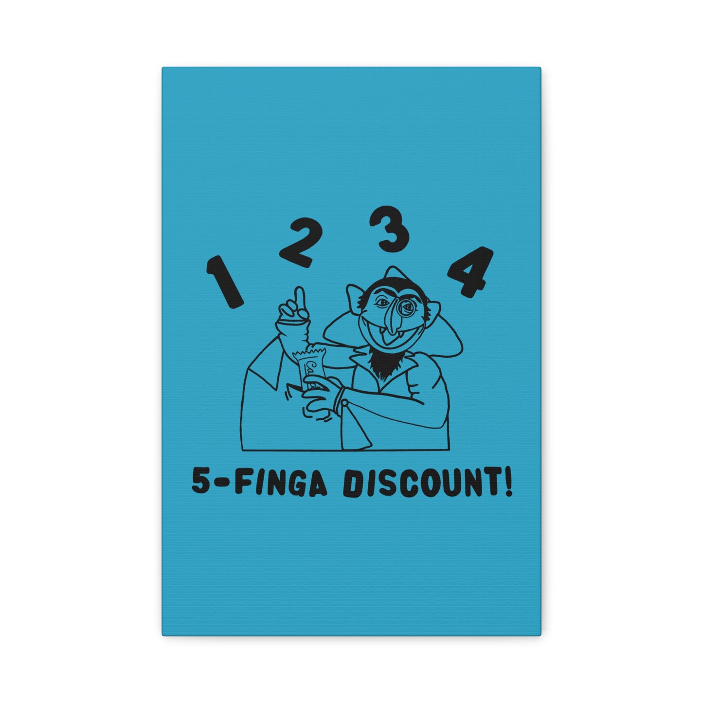 Five Finger Discount Outline Canvas Print Turquoise - Sesame Street The Count Parody Art Print