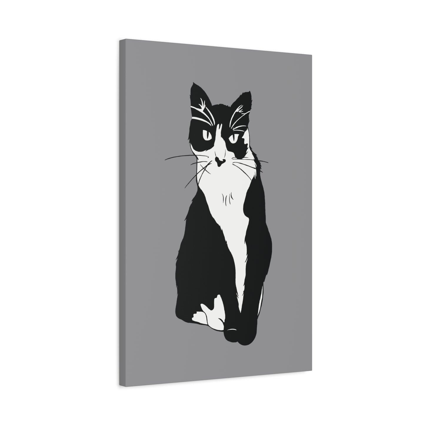 Cat Canvas on Grey (B&W Style Cat) - Cat Drawing Art