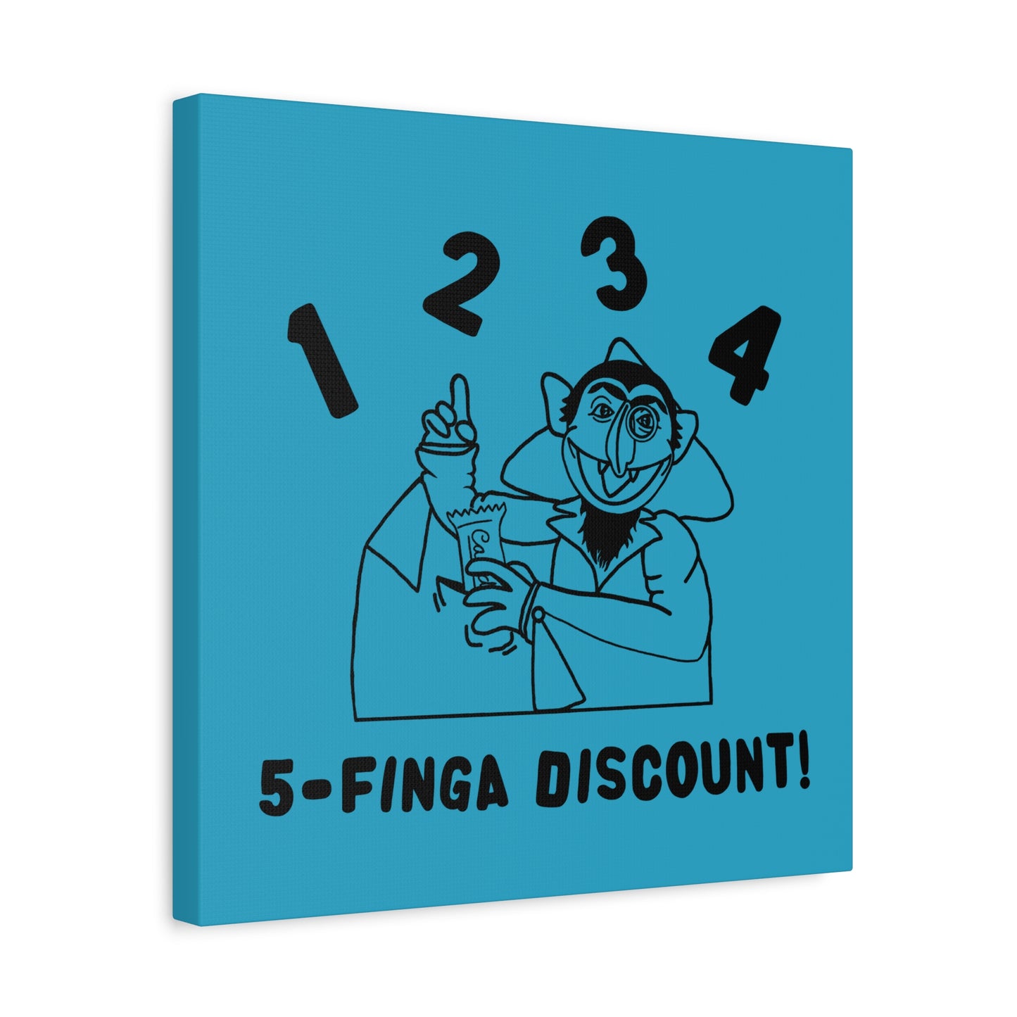 Five Finger Discount Outline Canvas Print Turquoise - Sesame Street The Count Parody Art Print