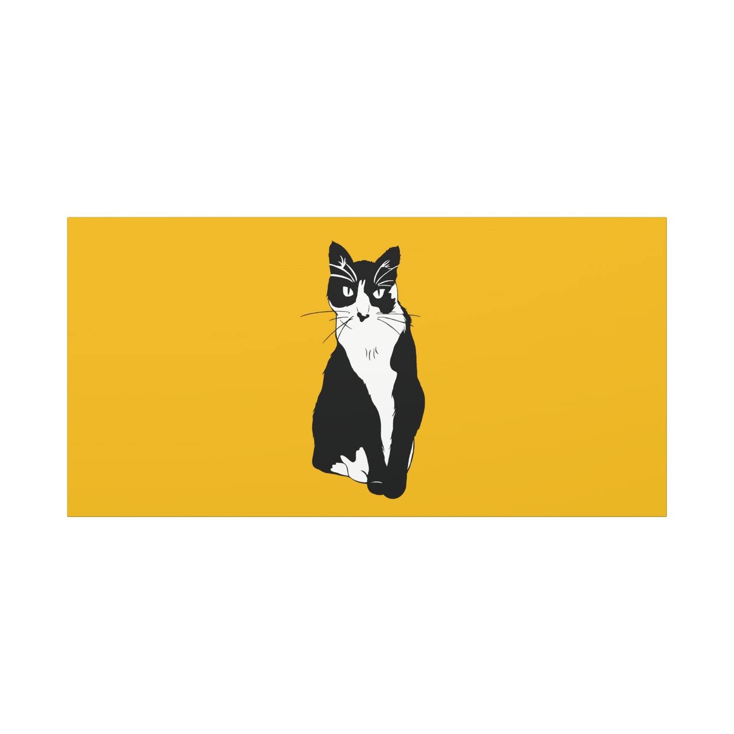 Cat Canvas on Yellow (B&W Style Cat) - Cat Drawing Art