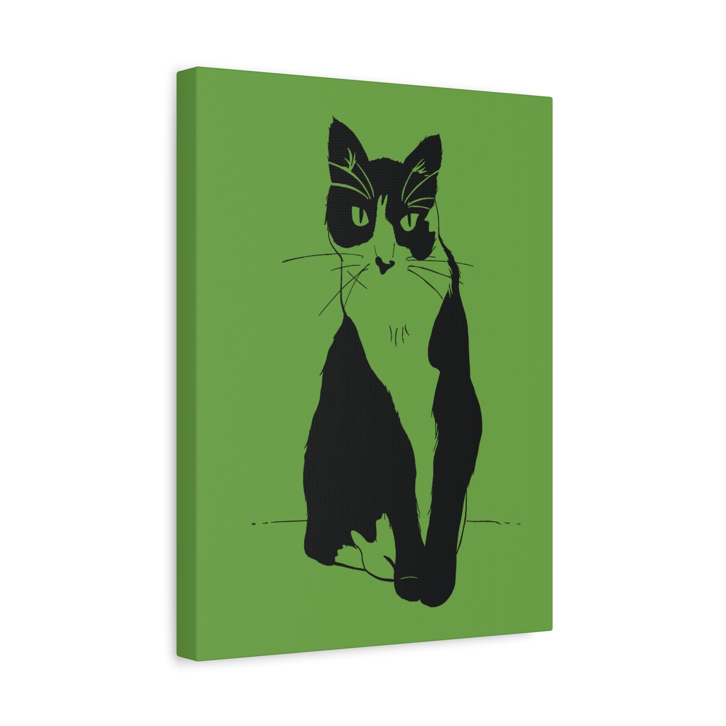 Cat Canvas Print on Green (Transparent Style Cat) - Cat Drawing Art