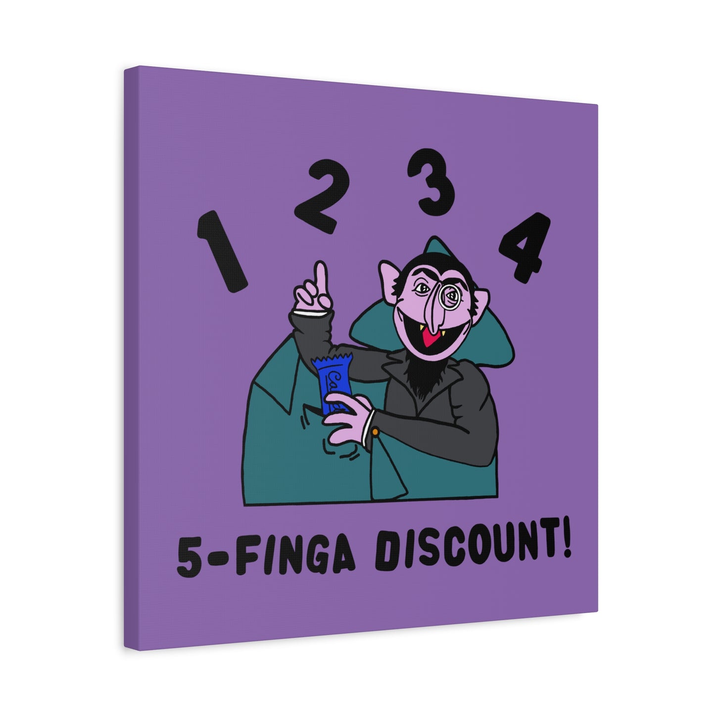 Five Finger Discount Canvas Print Light Purple - Sesame Street The Count Parody Art Print