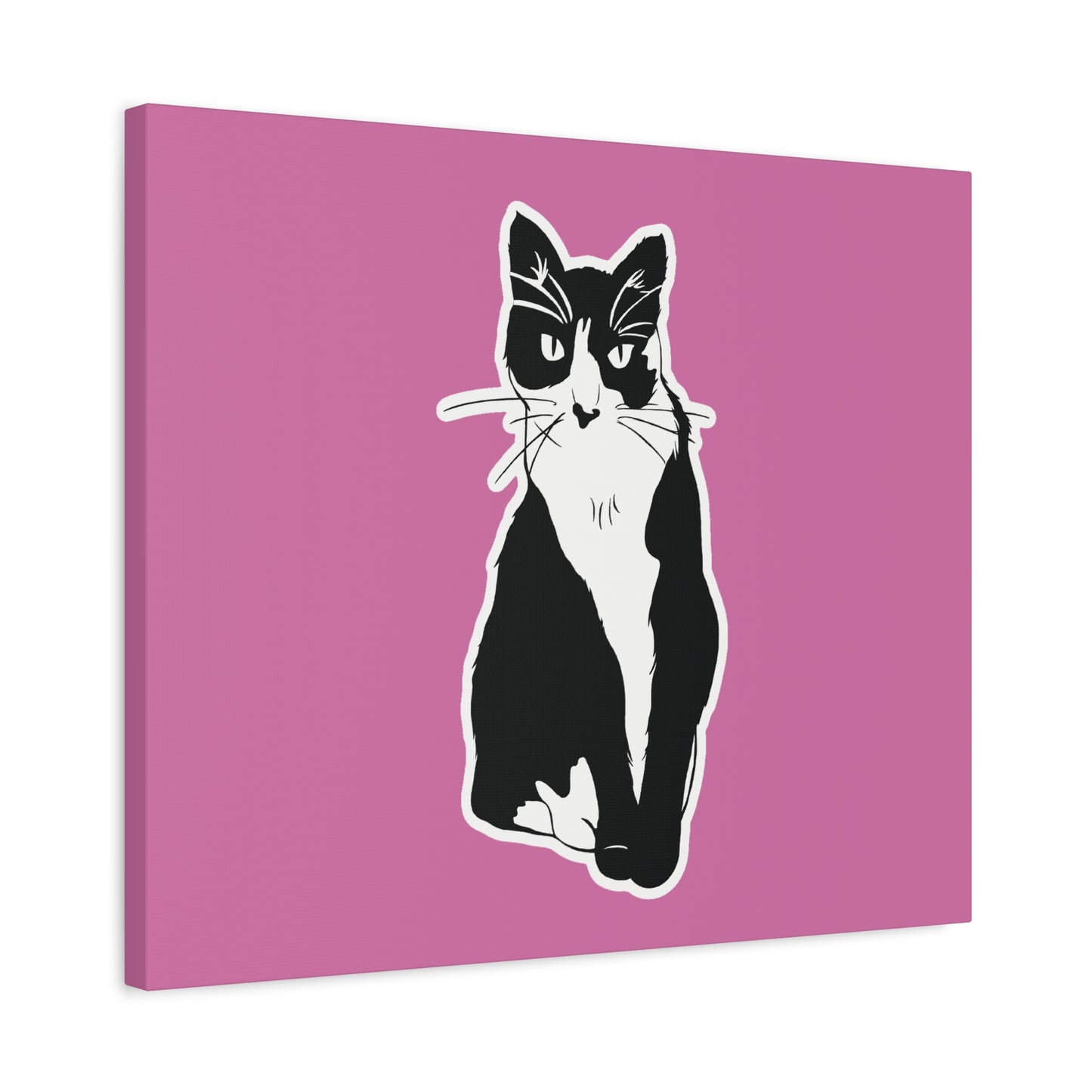 Cat Canvas on Light Pink (Sticker Style Cat) - Cat Drawing Art