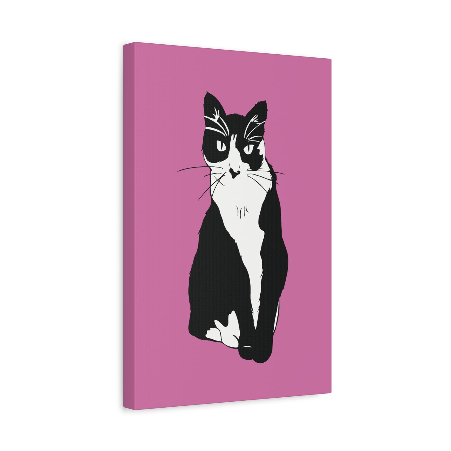 Cat Canvas on Light Pink (B&W Style Cat) - Cat Drawing Art